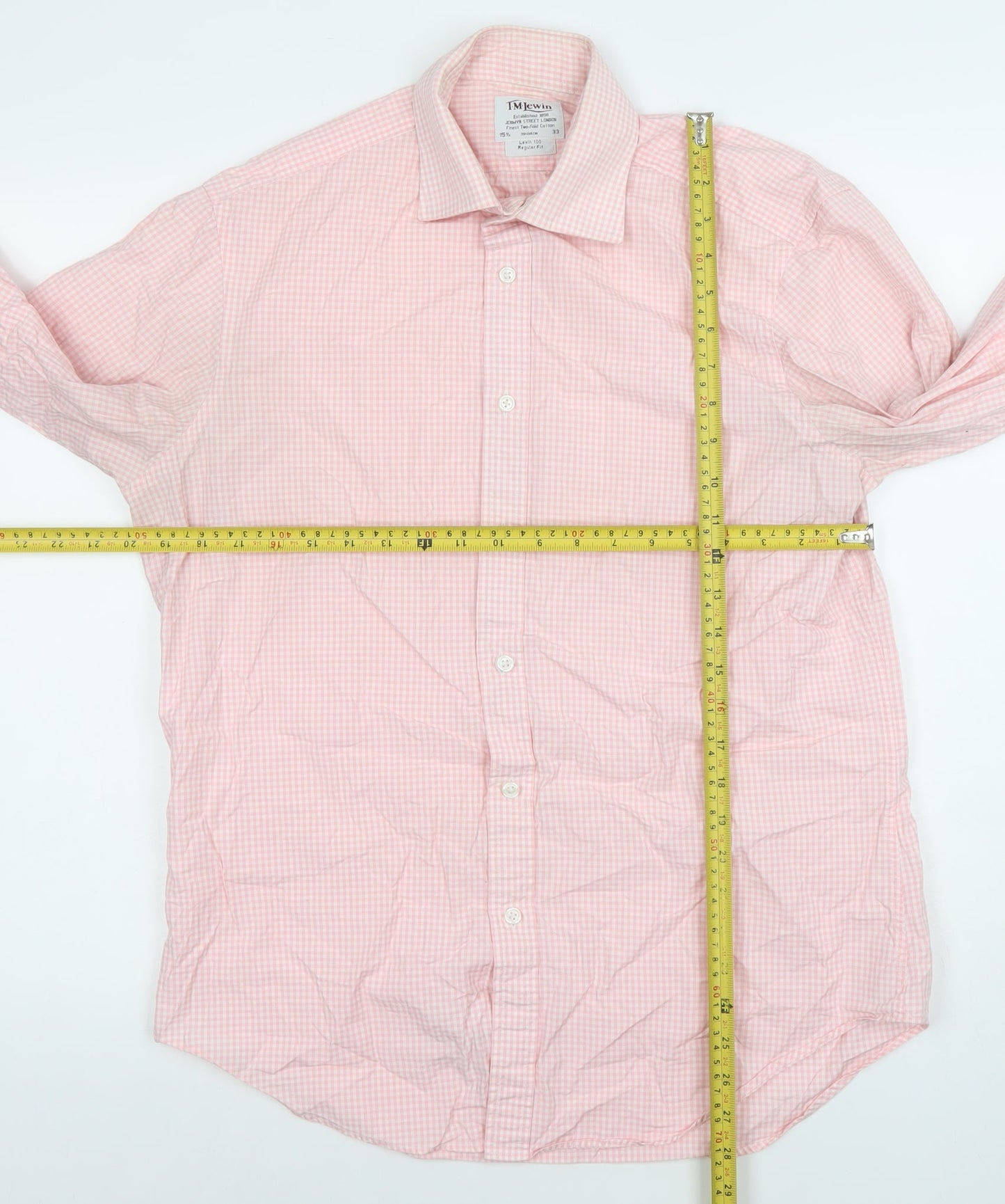 T.M. Lewin Men's Pink Check Cotton Long Sleeve Button-Up Shirt 15.5in Regular Fit