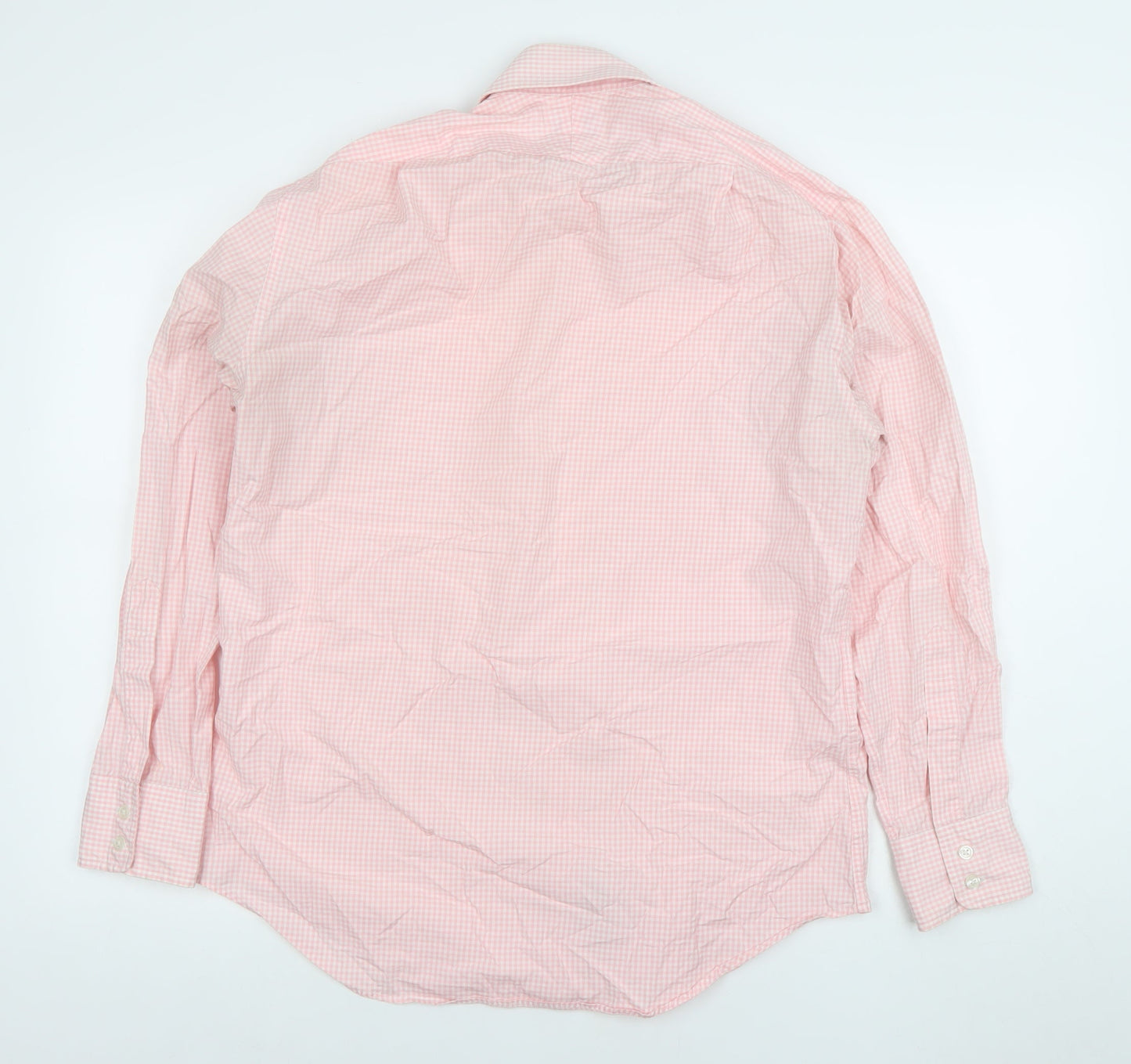 T.M. Lewin Men's Pink Check Cotton Long Sleeve Button-Up Shirt 15.5in Regular Fit