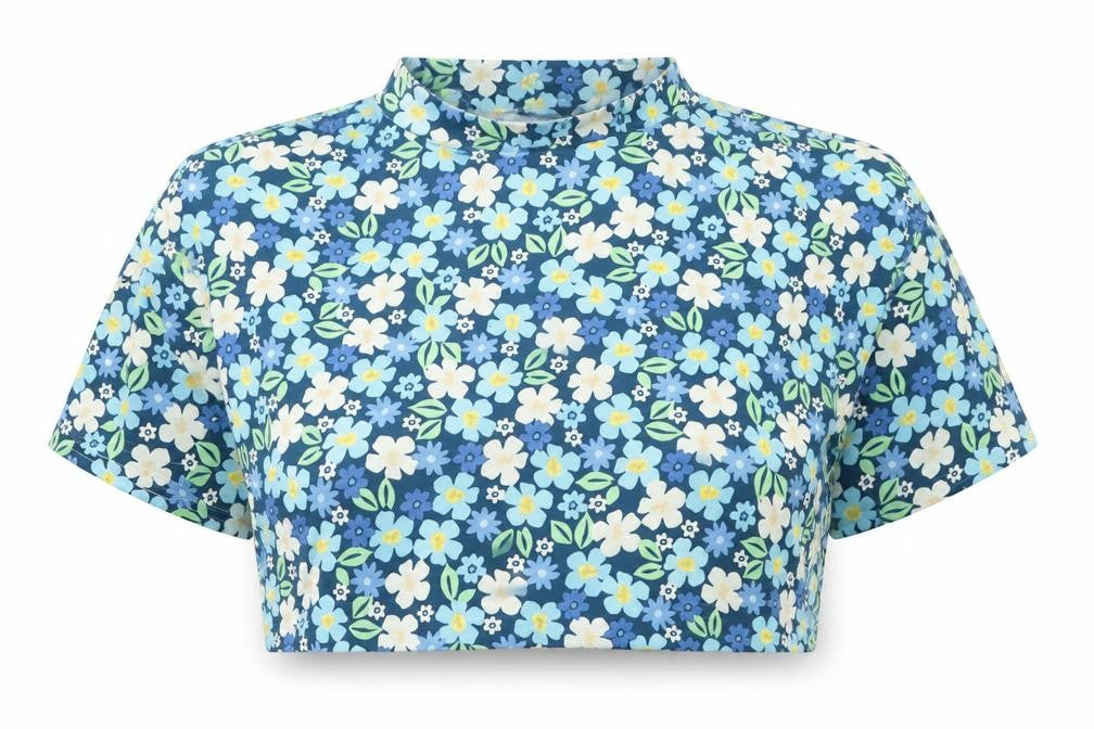 I Saw It First Women's Blue Floral Cropped High Neck Top Size 12