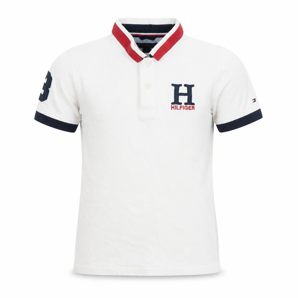 Tommy Hilfiger Boys White Polo Shirt 7 Years Embroidered Logo Collared Top