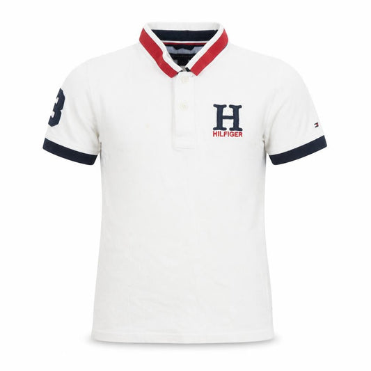 Tommy Hilfiger Boys White Polo Shirt 7 Years Embroidered Logo Collared Top