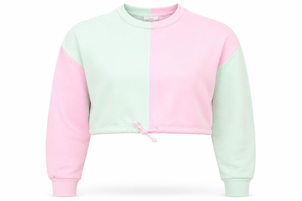 Chelsea Peers Womens Pink Green Colourblock Cropped Sweatshirt Small