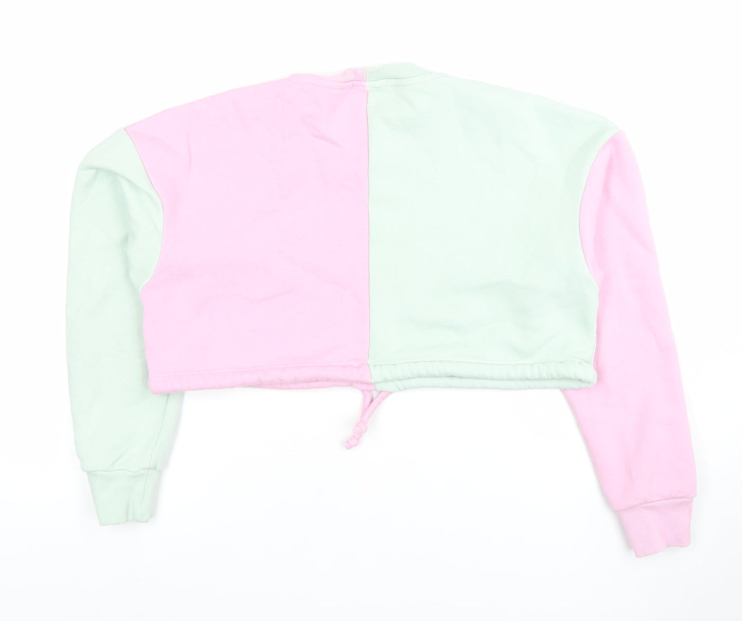 Chelsea Peers Womens Pink Green Colourblock Cropped Sweatshirt Small