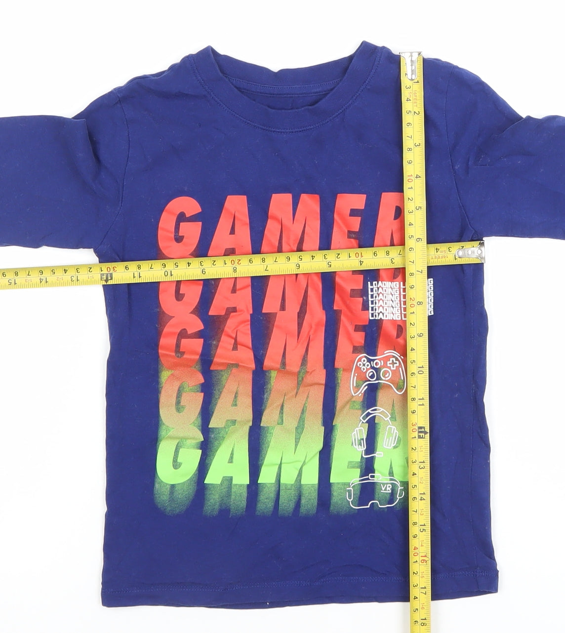 Dunnes Stores Boys Blue Gamer Long Sleeve Cotton T-Shirt 5-6 Years