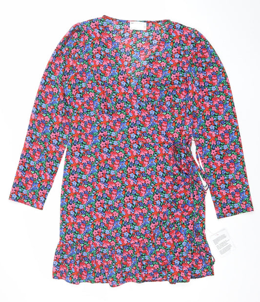 ASOS Women Red Floral Long Sleeve Wrap Mini Dress Size 14