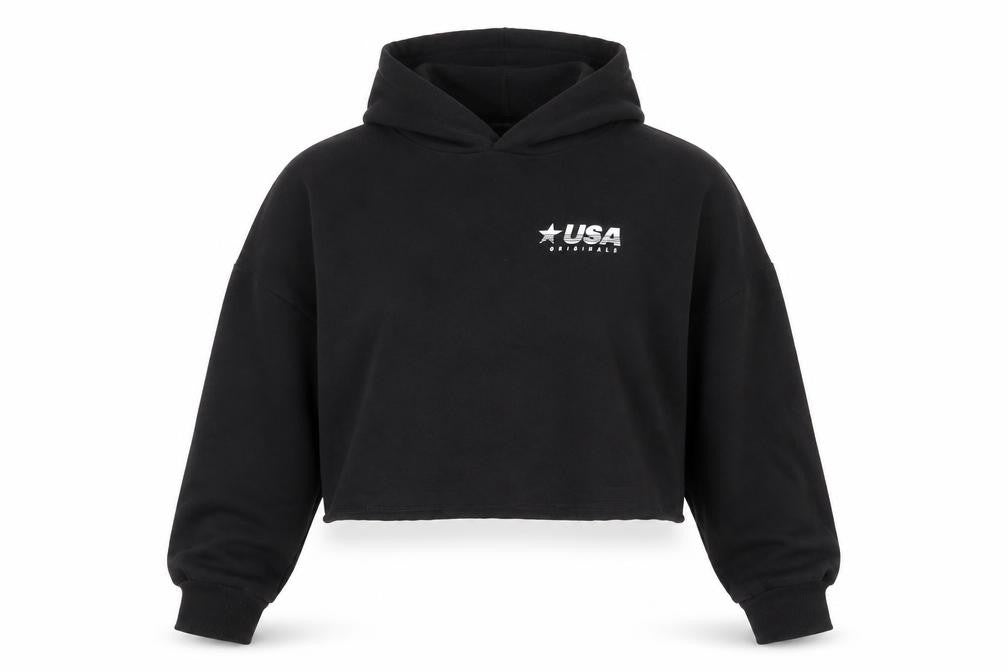 H&M Women’s Black Cropped Pullover Hoodie USA Originals M