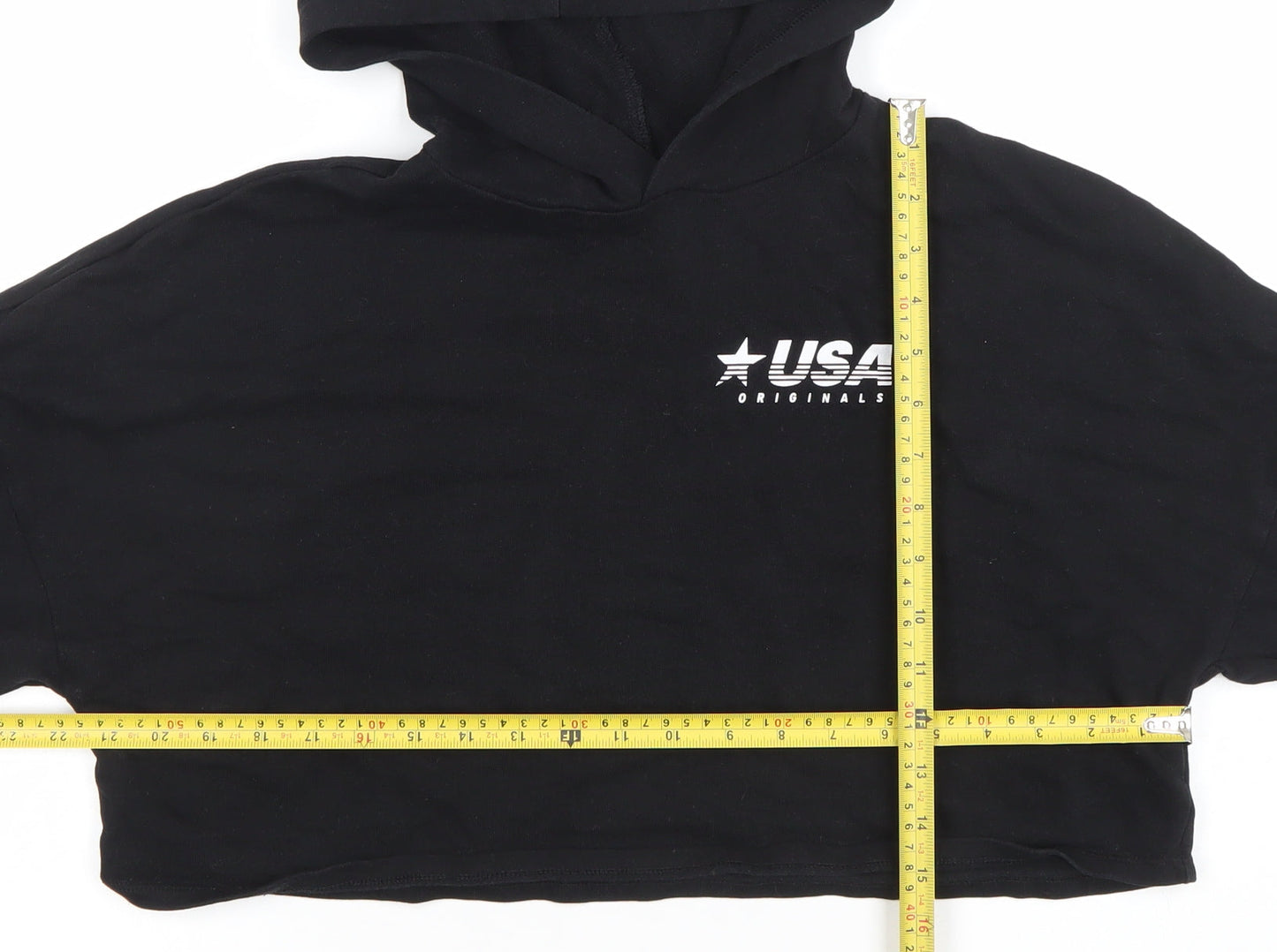 H&M Women’s Black Cropped Pullover Hoodie USA Originals M