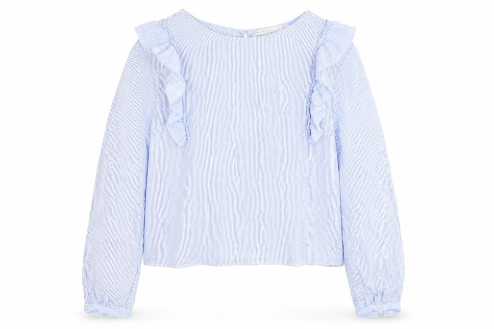 Bershka Womens Blue Striped Ruffle Blouse Size M