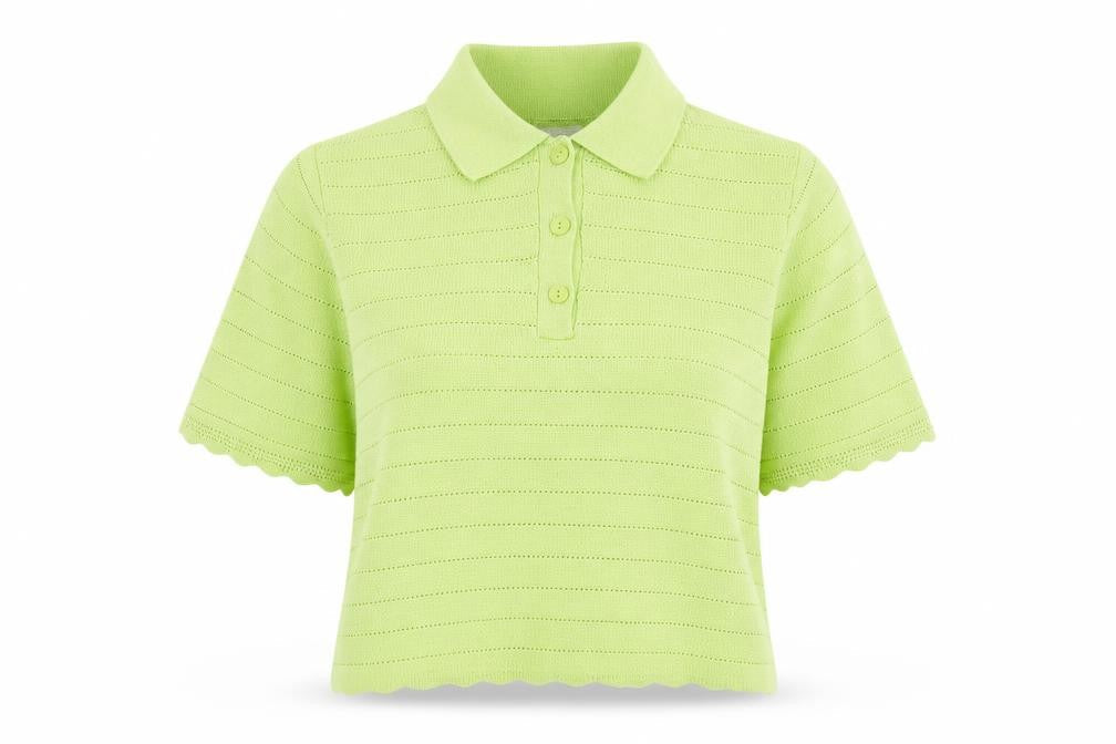 Mango Women’s Green Knit Cropped Polo Shirt Size M