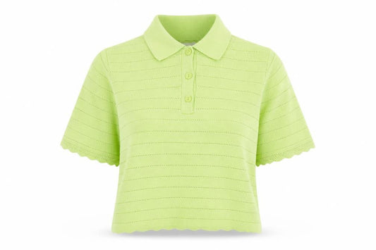 Mango Women’s Green Knit Cropped Polo Shirt Size M
