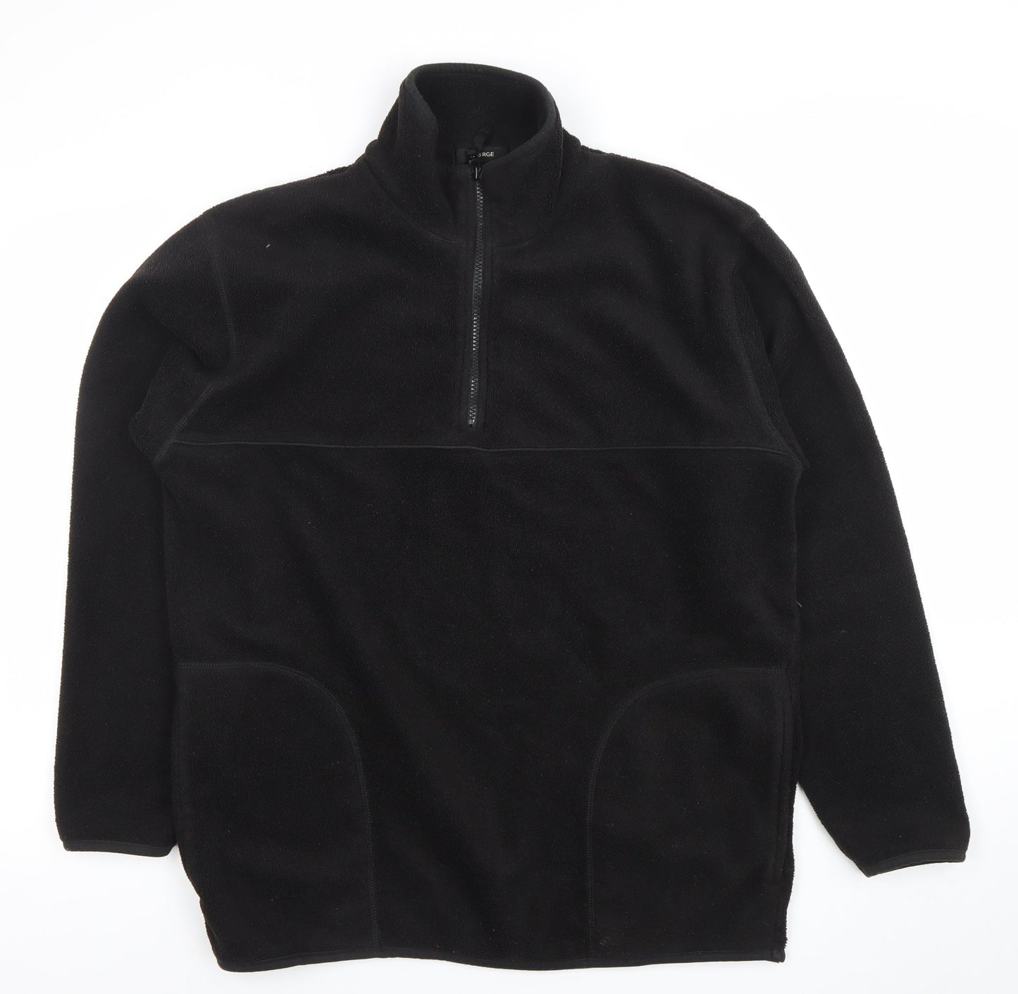 George Men Black Fleece 1/4 Zip Jacket Medium Regular Fit