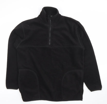 George Men Black Fleece 1/4 Zip Jacket Medium Regular Fit
