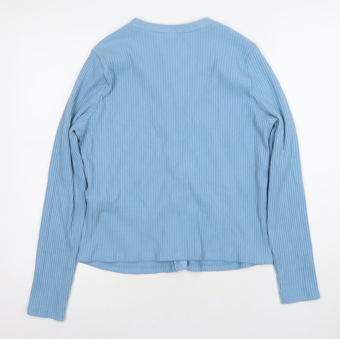 ASOS Design Women Blue Ribbed Button Cardigan Size L Long Sleeve Cotton Blend
