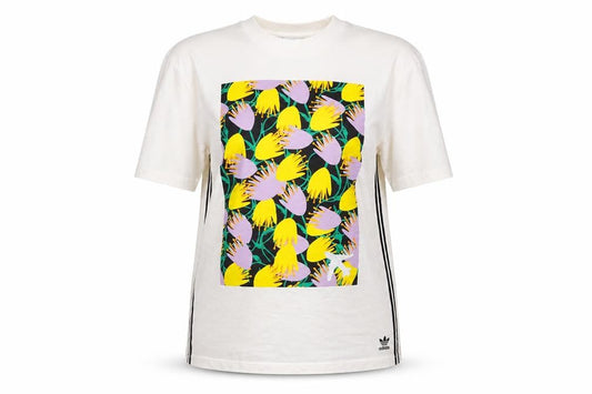adidas Womens White Floral Print Short Sleeve Cotton T-Shirt Size S