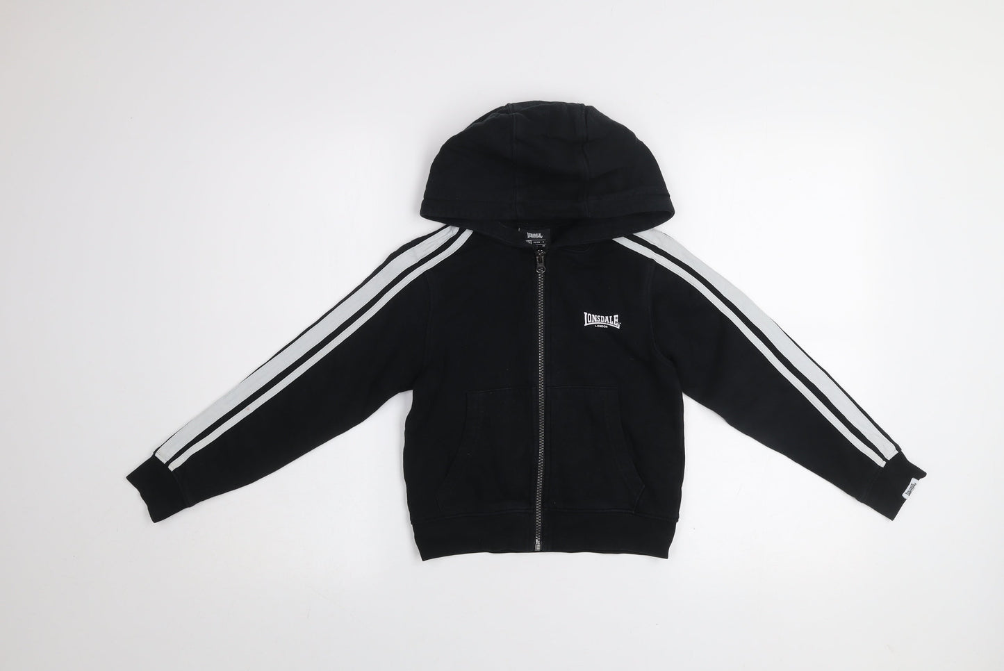 Lonsdale Boys Black 7-8 Years Hooded Track Jacket Full Zip Fleece