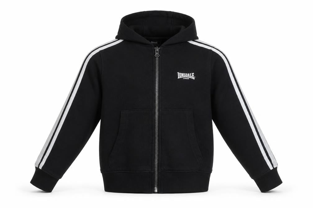 Lonsdale Boys Black 7-8 Years Hooded Track Jacket Full Zip Fleece