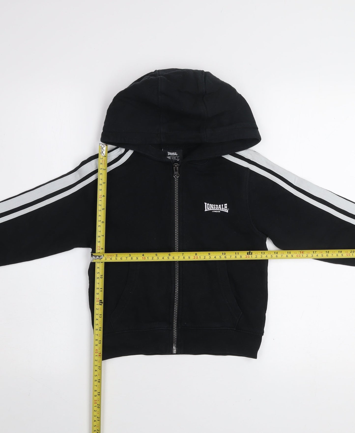 Lonsdale Boys Black 7-8 Years Hooded Track Jacket Full Zip Fleece