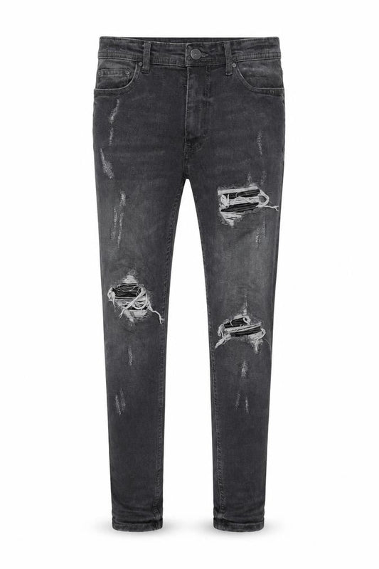 boohooMAN Men’s Grey Distressed Skinny Jeans 30R Slim Fit Denim