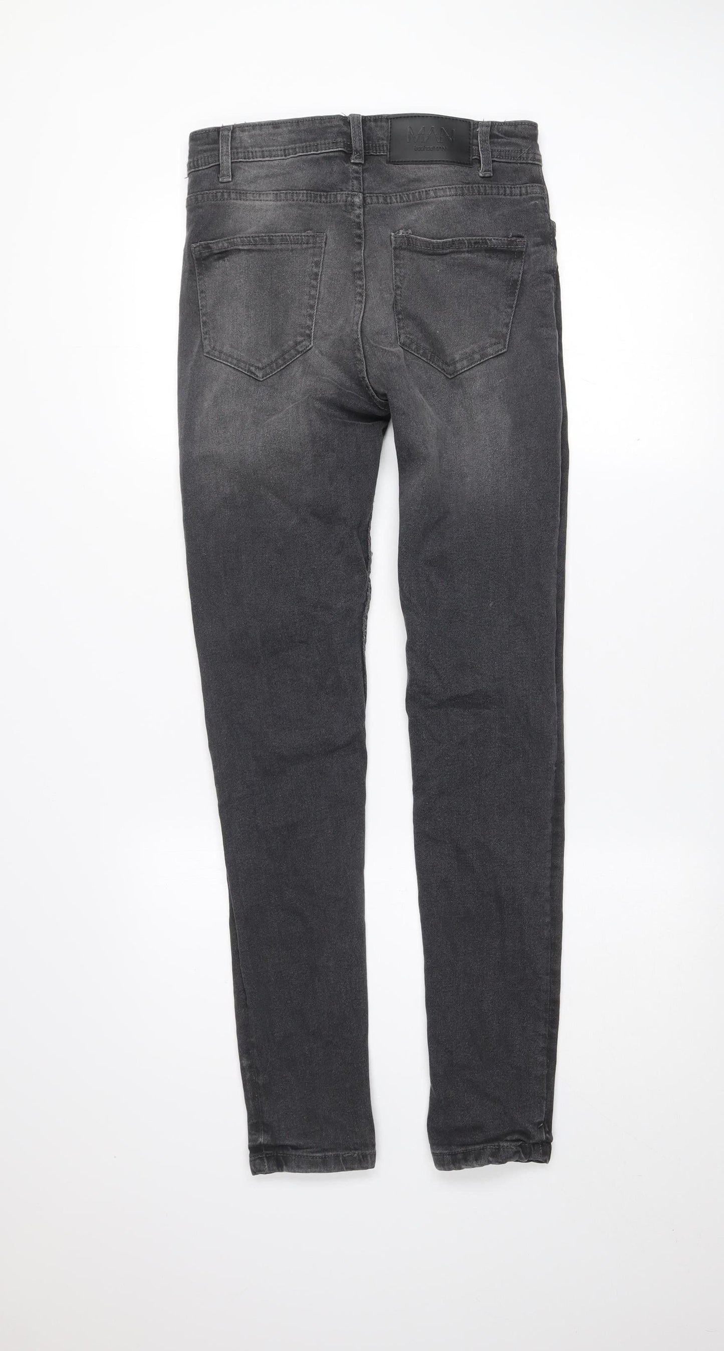 boohooMAN Men’s Grey Distressed Skinny Jeans 30R Slim Fit Denim