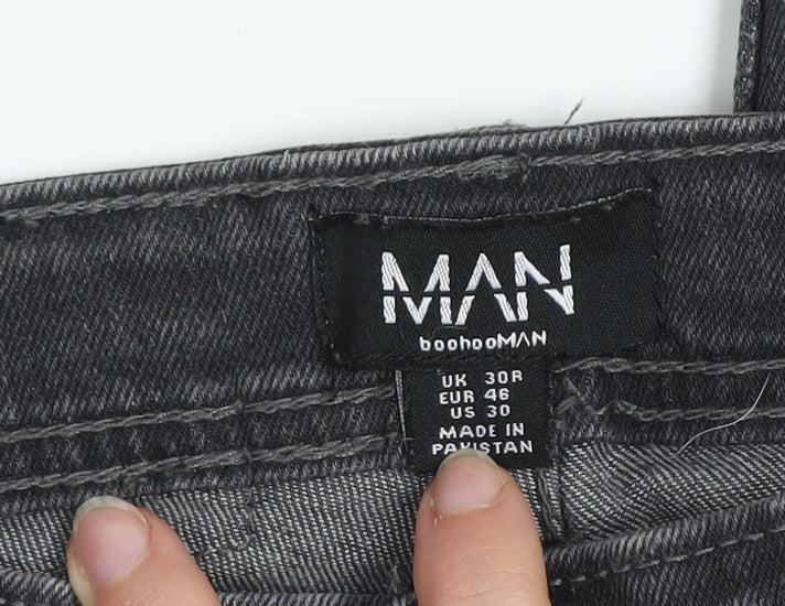 boohooMAN Men’s Grey Distressed Skinny Jeans 30R Slim Fit Denim