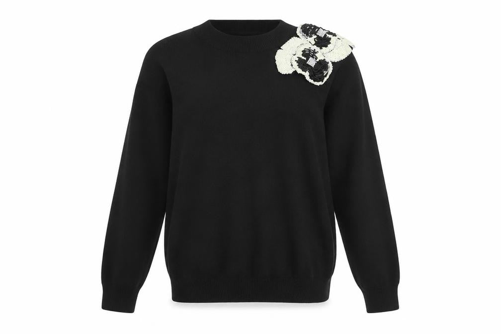Savida Womens Black Sequin Shoulder Pullover Jumper Size L