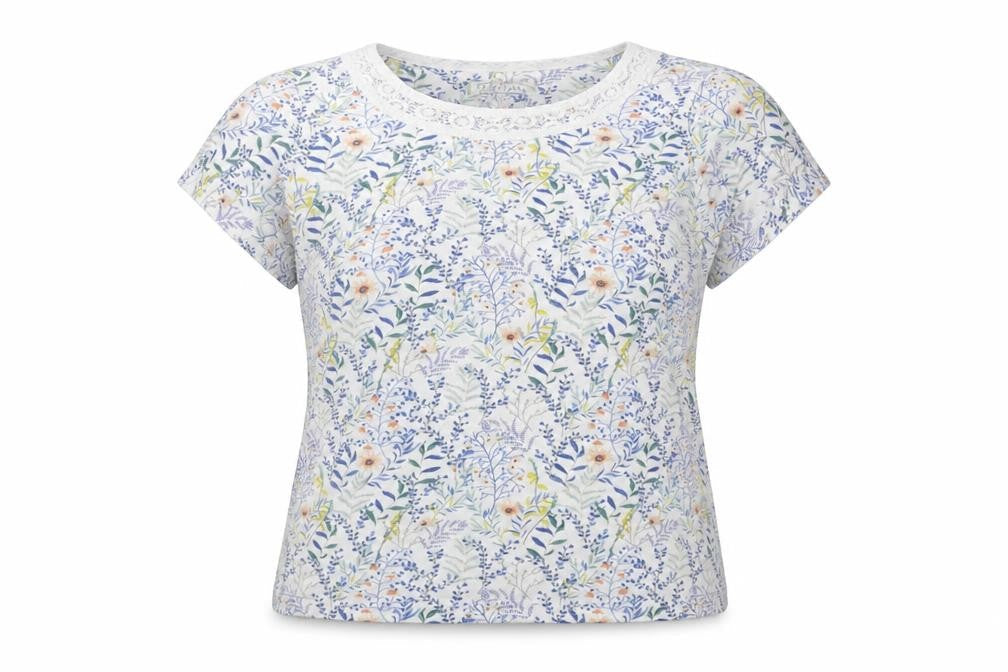 Brakeburn Womens Multicoloured Floral Lace Trim T-Shirt Size 14