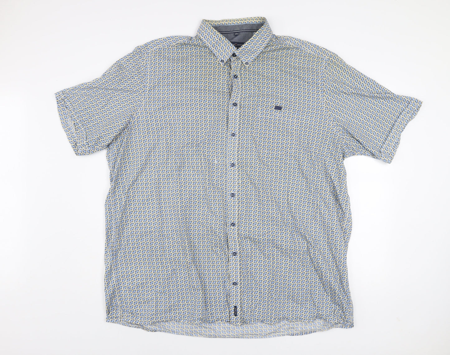 Casa Moda Men’s Blue Geometric Short Sleeve Button-Up Cotton Shirt 3XL