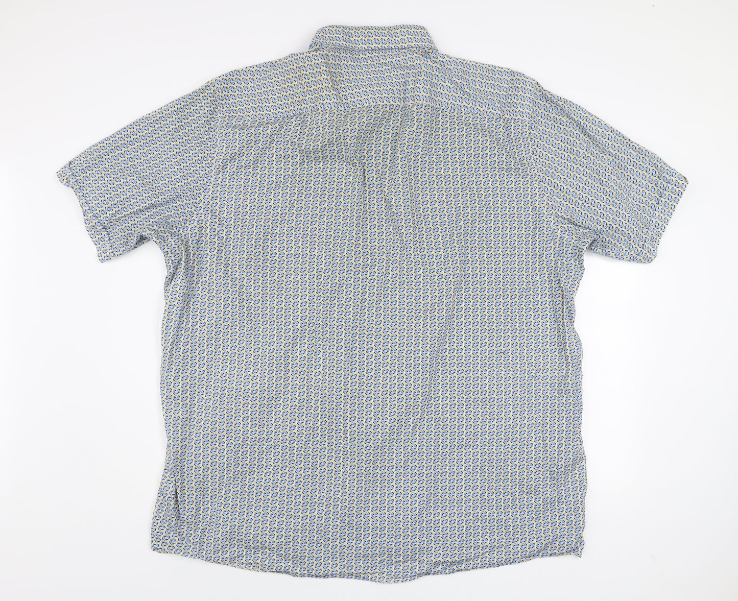 Casa Moda Men’s Blue Geometric Short Sleeve Button-Up Cotton Shirt 3XL