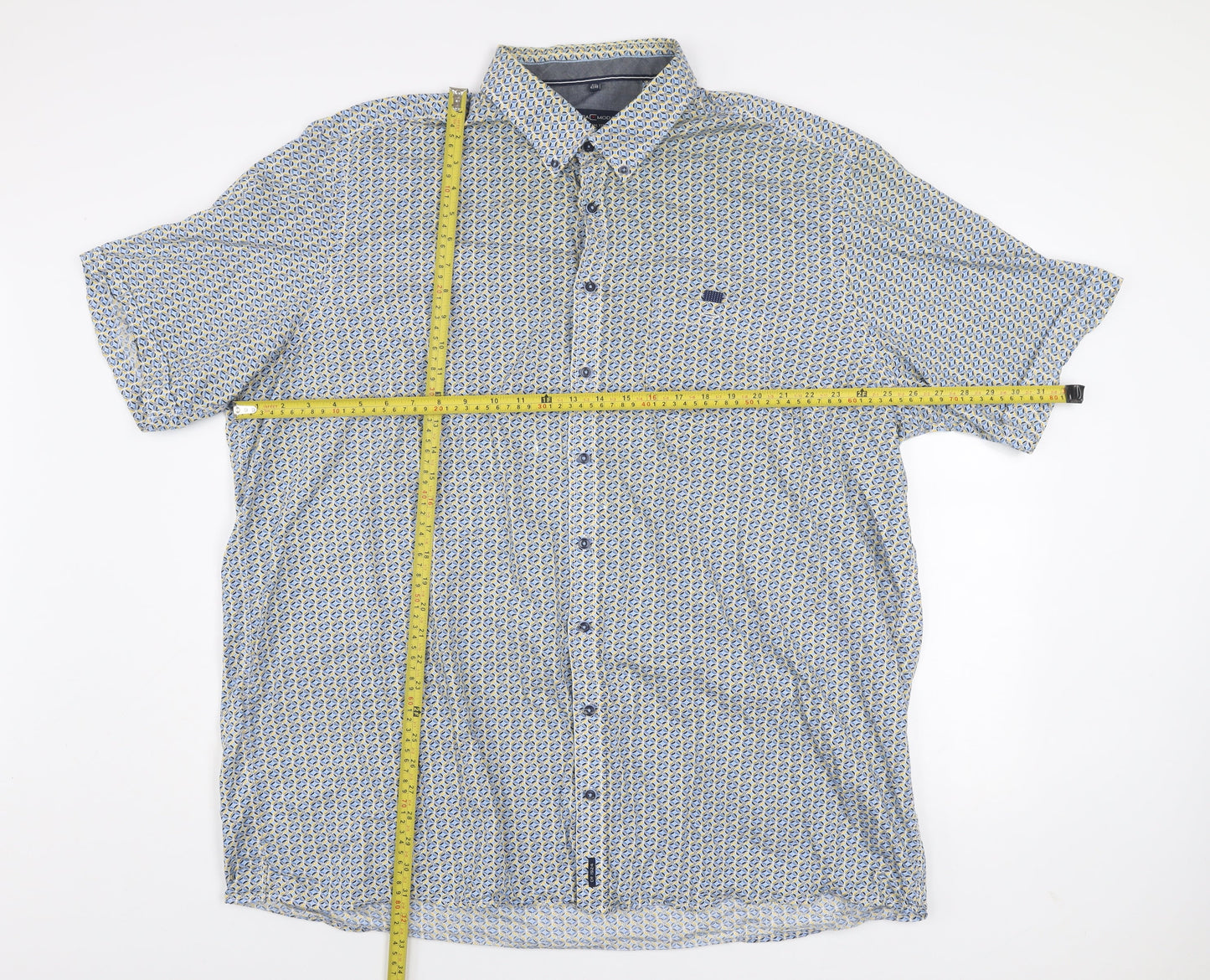 Casa Moda Men’s Blue Geometric Short Sleeve Button-Up Cotton Shirt 3XL