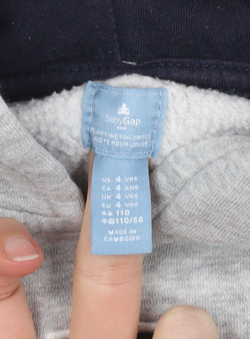GAP Boys Grey Pullover Hoodie 4 Years Cotton Blend Logo Sweatshirt
