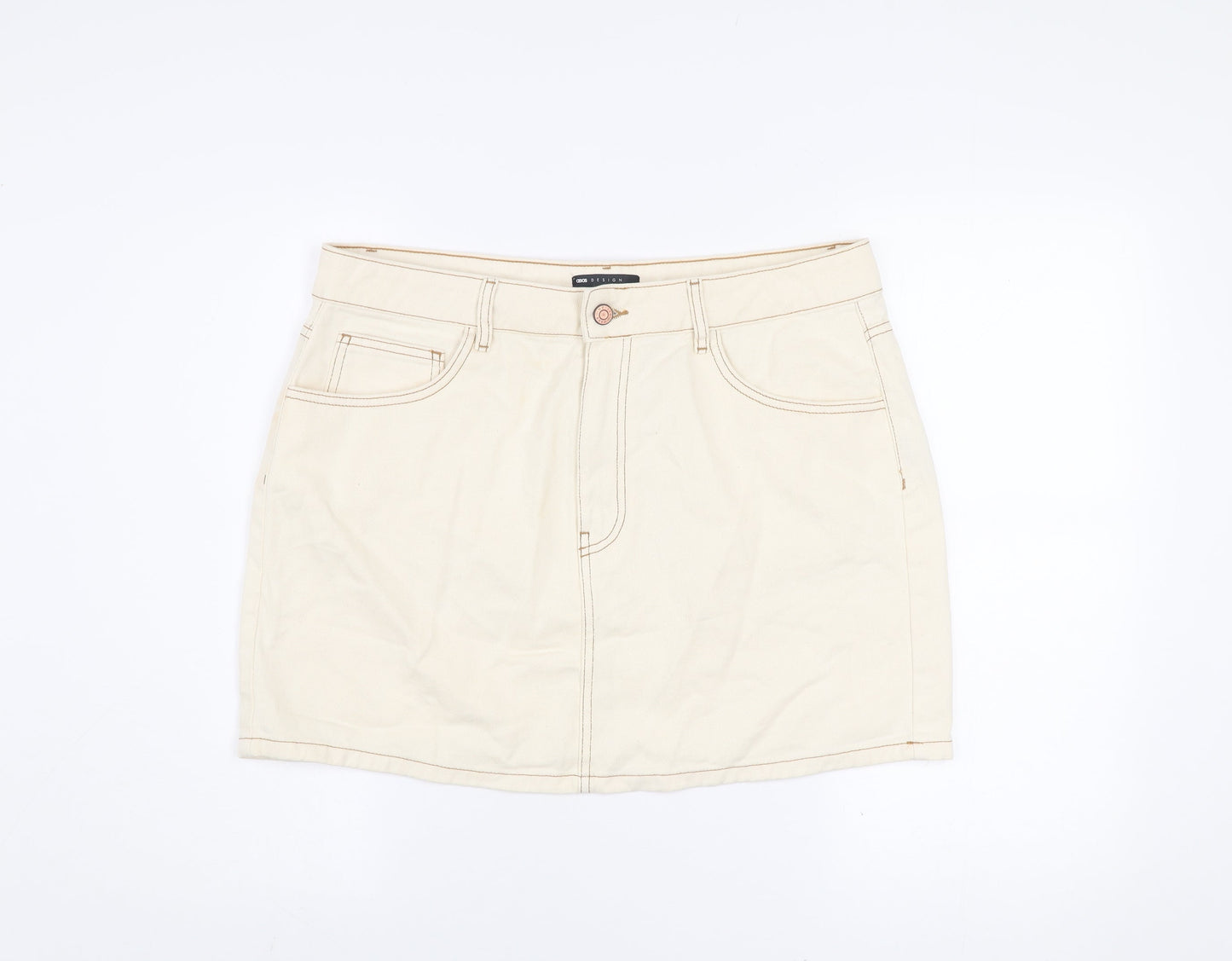 ASOS Women Beige Cotton Short Denim Skirt Size 16 Casual