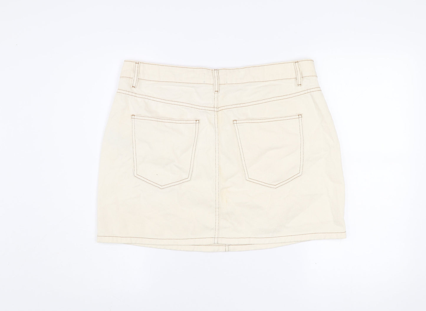 ASOS Women Beige Cotton Short Denim Skirt Size 16 Casual
