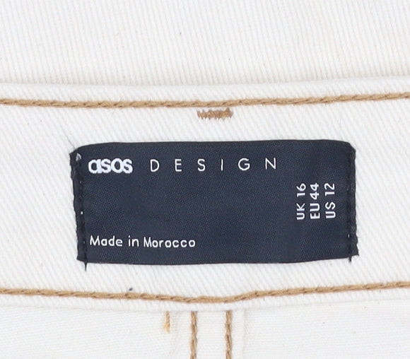 ASOS Women Beige Cotton Short Denim Skirt Size 16 Casual