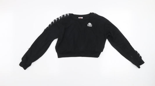 Kappa Womens Black Cropped Crew Neck Sweatshirt Small Logo Tape Sleeves