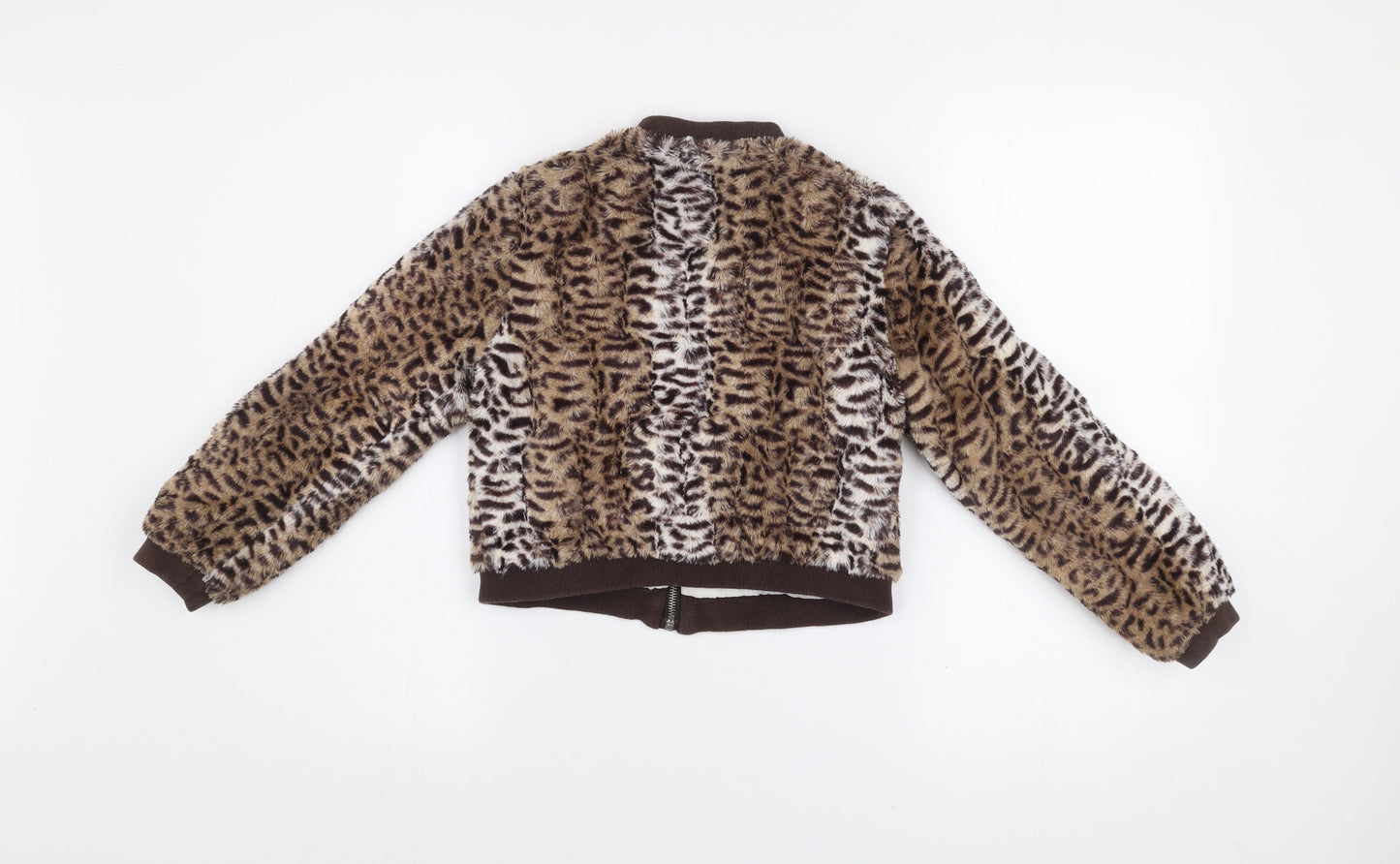 All That Sparkles Girls Brown Leopard Faux Fur Bomber Jacket 7 Years