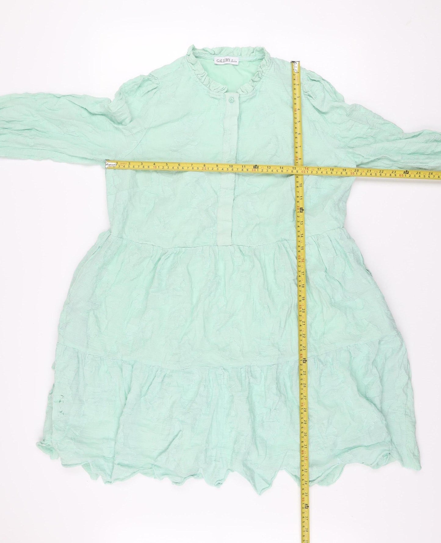 Gallery Women’s Green A-Line Long Sleeve Floral Ruffle Dress L