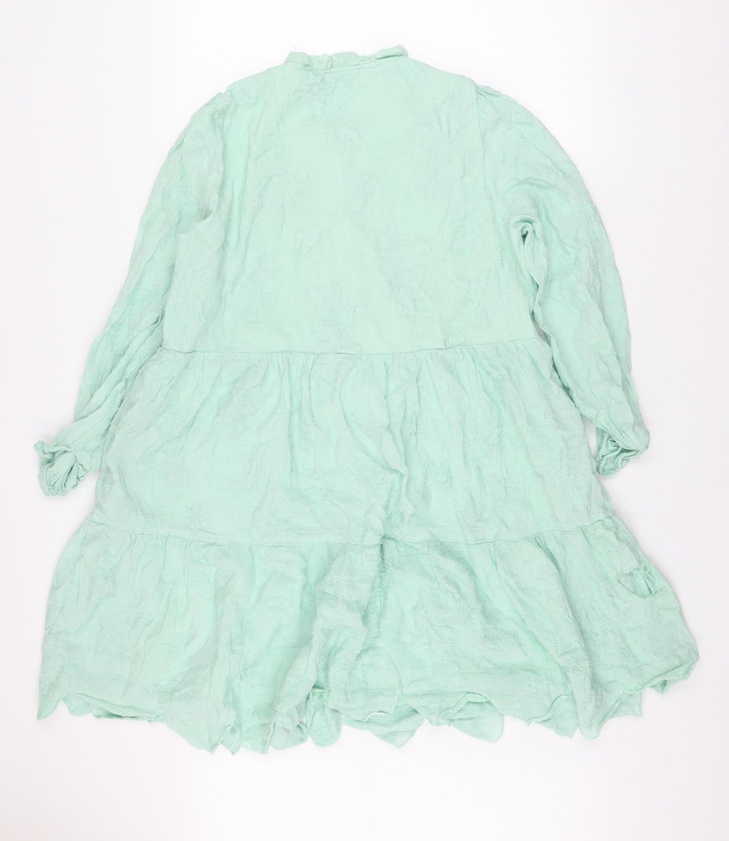 Gallery Women’s Green A-Line Long Sleeve Floral Ruffle Dress L