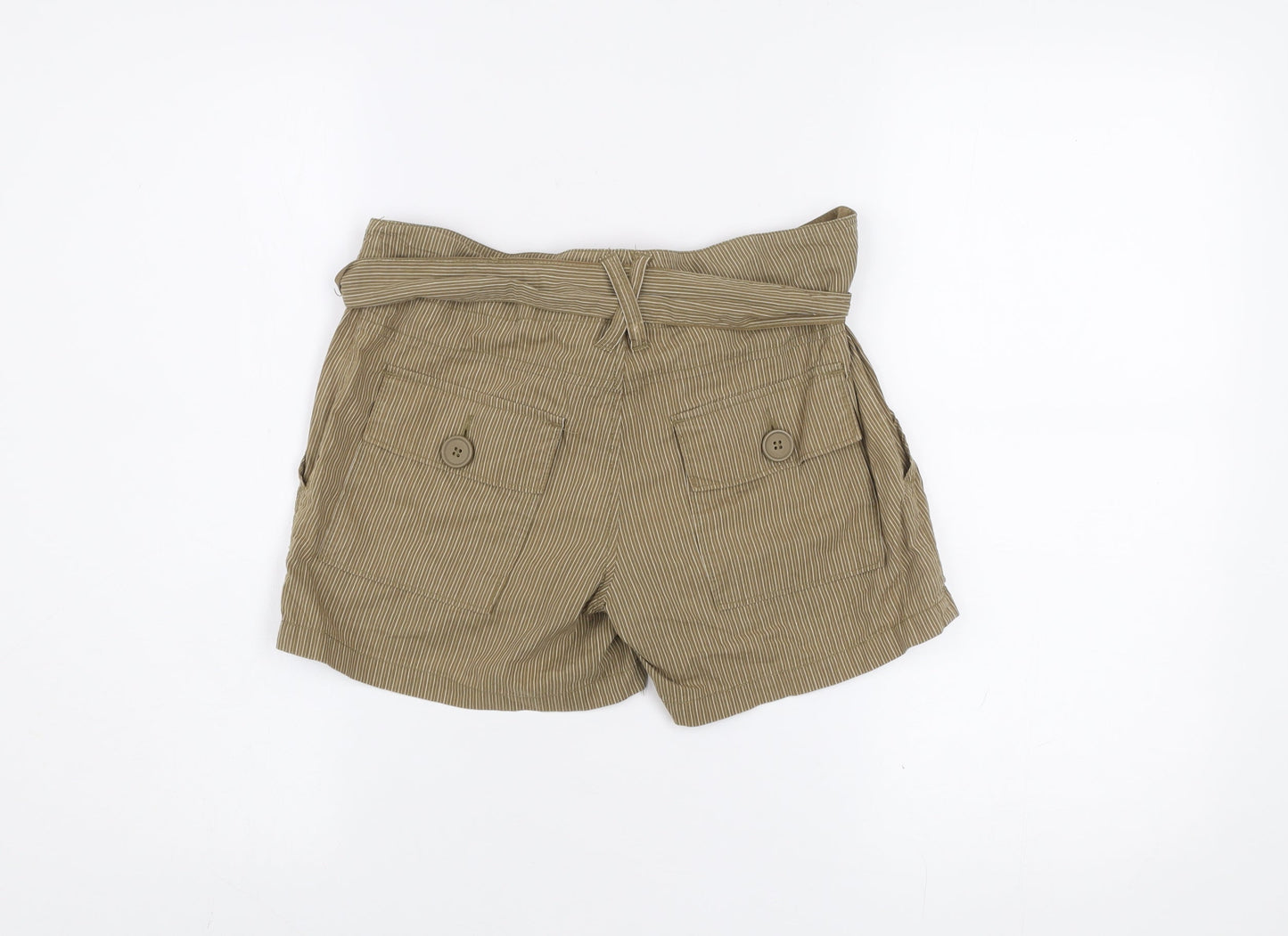 ONLY Womens Beige Paperbag Shorts Size 6 100% Cotton Belted Casual