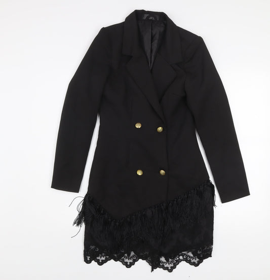 Women's Black Lace Fringe Blazer Coat UK 8 Long Formal Jacket