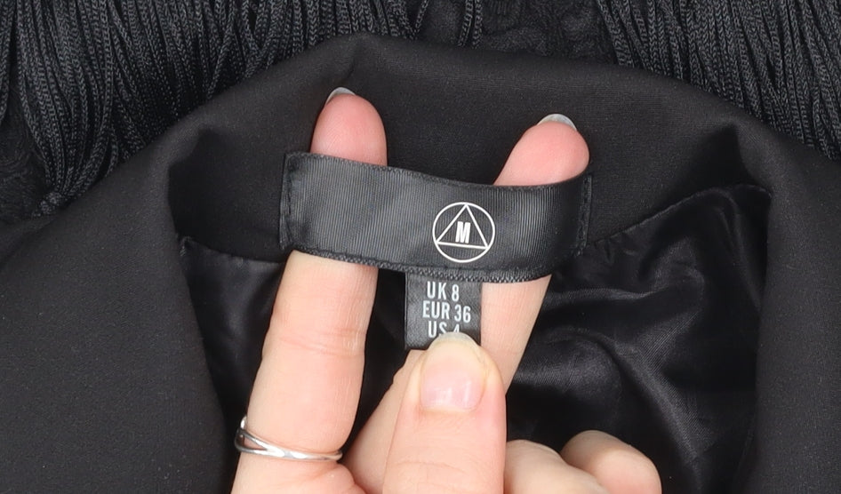 Women's Black Lace Fringe Blazer Coat UK 8 Long Formal Jacket