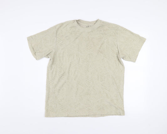 E.T.A Men’s Beige Textured Cotton T-Shirt Medium Crew Neck