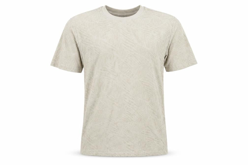 E.T.A Men’s Beige Textured Cotton T-Shirt Medium Crew Neck