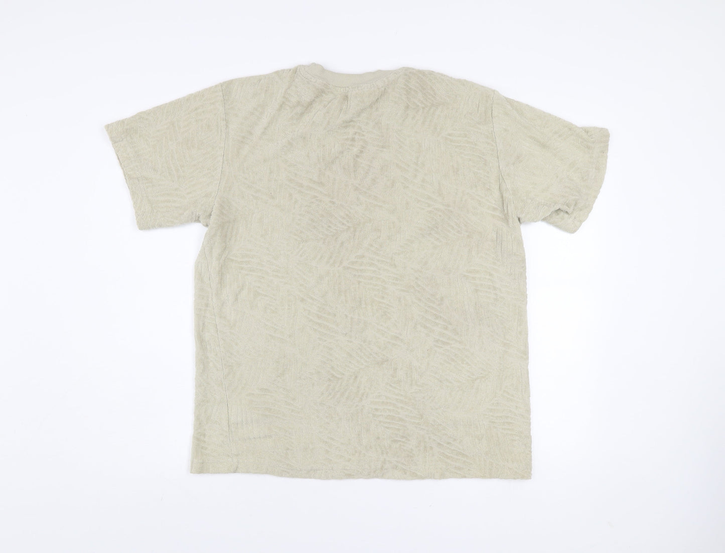 E.T.A Men’s Beige Textured Cotton T-Shirt Medium Crew Neck