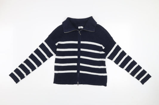 Hollister Women’s Blue Striped Knit Zip Jacket Size L Casual