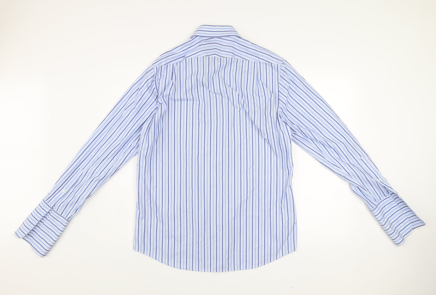 Simon Carter Men's Blue Striped Cotton Long Sleeve Dress Shirt 16 41cm