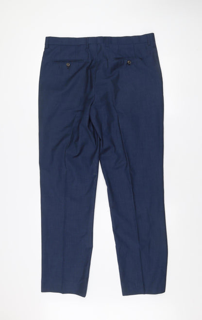 Preloved 6th Sense Men’s Blue Formal Suit Trousers 36L Pleated Polyester Viscose - Detail