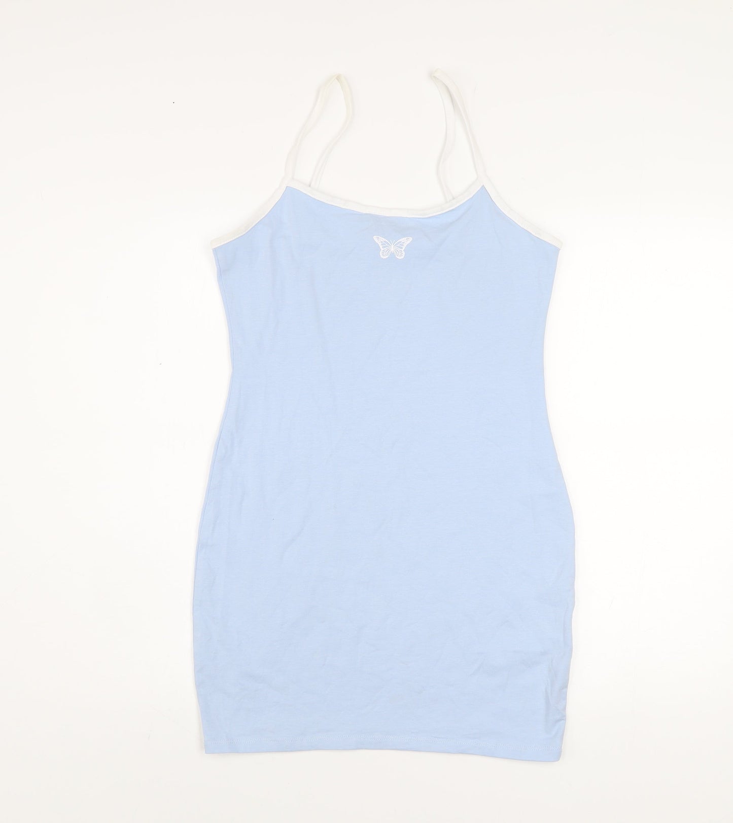 H&M Divided Women’s Blue Slip Dress Size 12 Cotton Stretch Butterfly