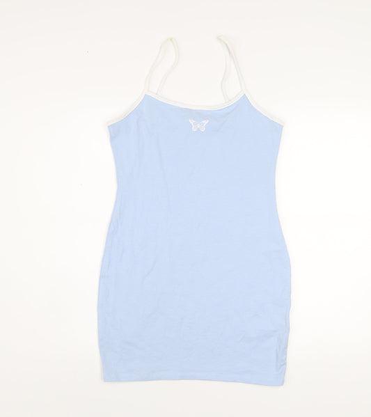 H&M Divided Women’s Blue Slip Dress Size 12 Cotton Stretch Butterfly