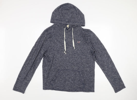 Hollister Men Blue Heather Pullover Hoodie M Cotton Blend