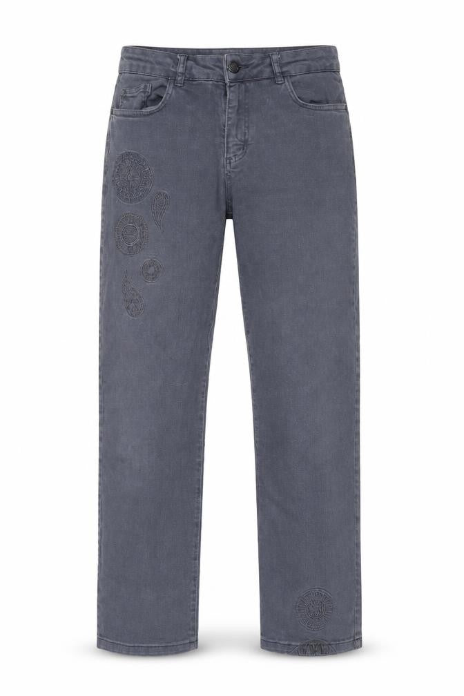 Dolcezza Womens Grey Straight Stretch Jeans Size 6 Embroidered Denim